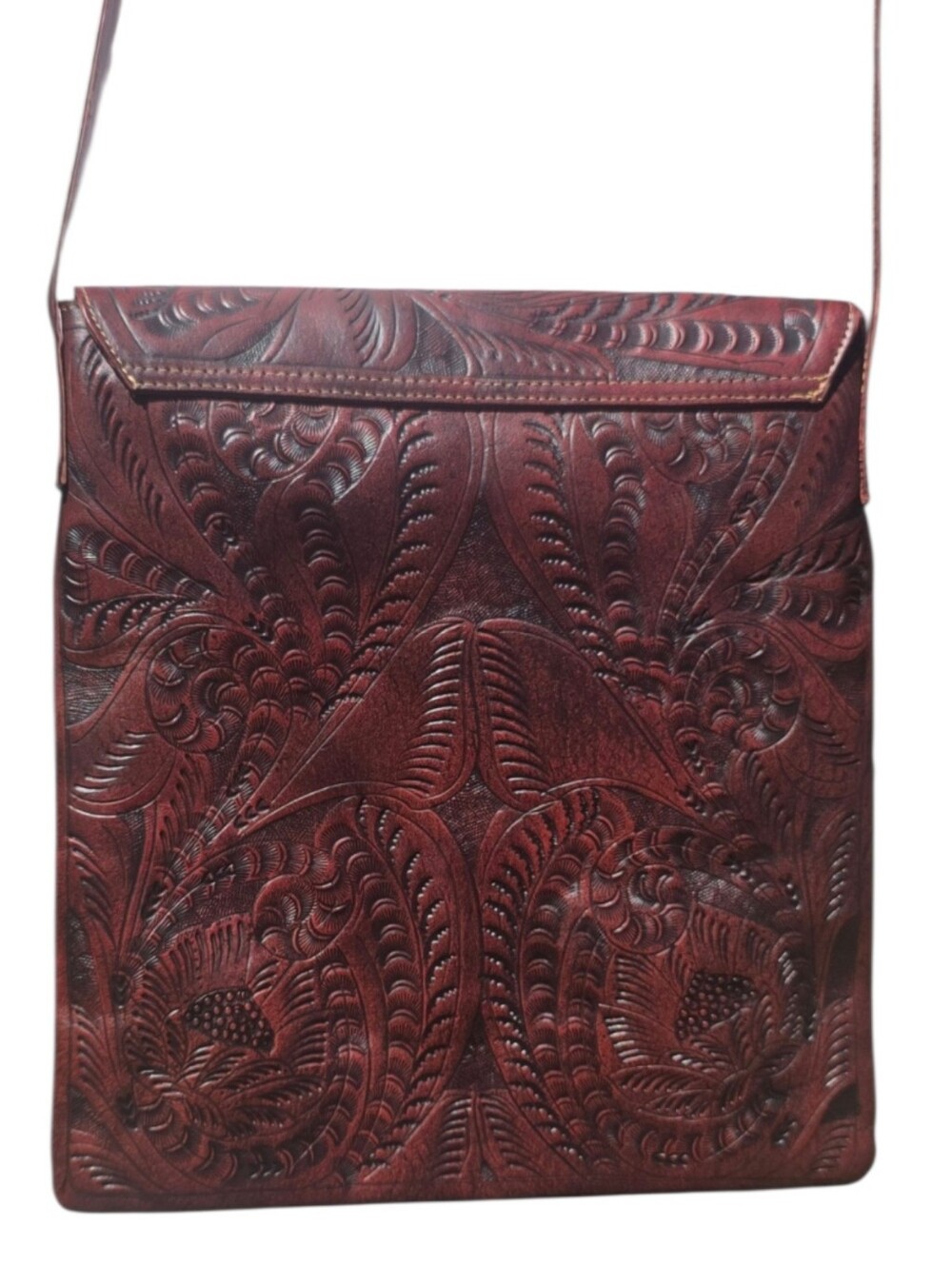 Vintage JL Saldivar Hand Tooled Red Leather Crossbody Messenger Bag Paraguay - Picture 4 of 15